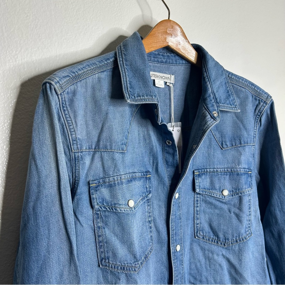 NWT Outerknown 100% Organic Cotton Denim Pearl Snap Button Down Long Shirt - Picture 11 of 16